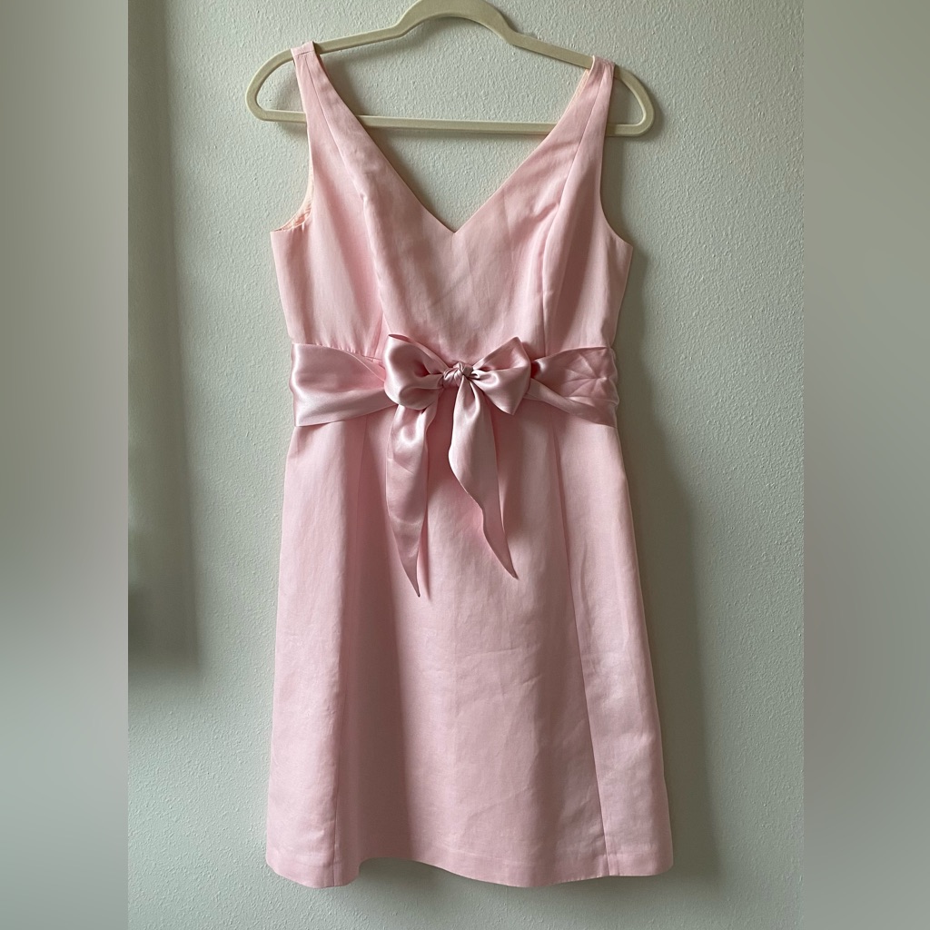 J. Crew Pink Sleeveless Dress With Detachable Satin Ribbon At Waist 8p